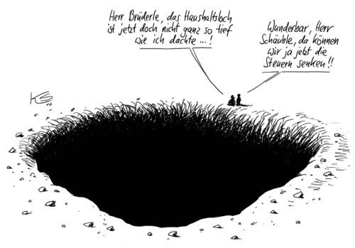 Cartoon: Tief (medium) by Stuttmann tagged haushaltsloch,steuersenkungen,schäuble,brüderle,haushaltsloch,steuersenkungen,schäuble,brüderle