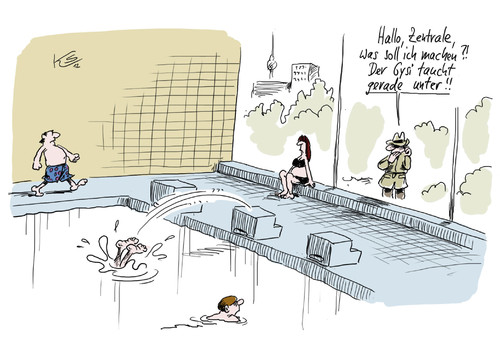 Cartoon: Untertauchen (medium) by Stuttmann tagged verfassungsschutz,gysi,linke