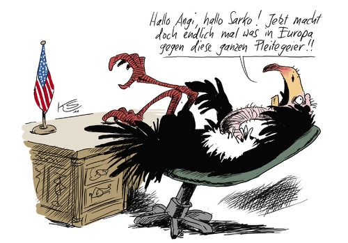 Cartoon: US-Pleitegeier (medium) by Stuttmann tagged usa,europa,obama,merkel,sarkozy,eurokrise,wirtschaftskrise