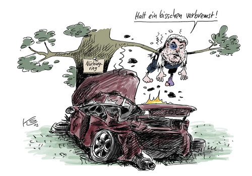 Cartoon: Verbremst... (medium) by Stuttmann tagged nürburgring,pleite,insolvenz,beck
