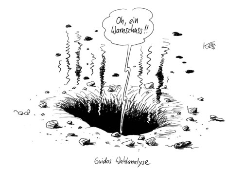 Cartoon: Warnschuss (medium) by Stuttmann tagged westerwelle,fdp,nrw,wahl,guido westerwelle,fdp,nrw,wahl,wahlen,guido,westerwelle