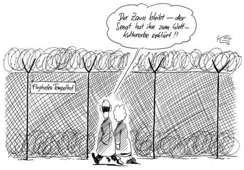 Cartoon: Zaun (medium) by Stuttmann tagged berlin,flughafen,tempelhof,weltkulturerbe,unesco,senat,berlin,flughafen,tempelhof,weltkulturerbe,unesco,senat
