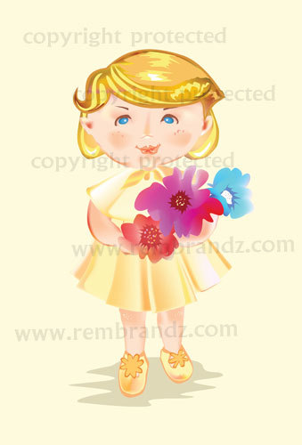 Cartoon: Baby Girl with Flowers (medium) by remyfrancis tagged cute,baby,girl,bouquet,flower,gift,greetings