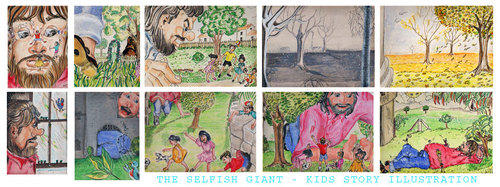 Cartoon: Selfish Giant Kids Story (medium) by remyfrancis tagged kids,childrens,story,book,illustration,water,colour,pencils