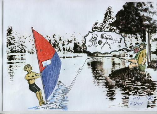 Cartoon: Anglerglück - Fishermans Joy (medium) by tobelix tagged angler,fisherman,see,lake,surfer,eisläufer,iceskater,verwechslung,wrong,tobelix