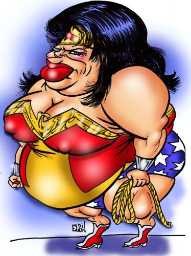 Cartoon: Whole lotta Wonder Woman... (medium) by subwaysurfer tagged carttoon,caricature,funny,drawing,subwaysurfer