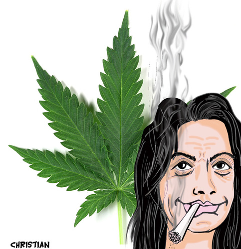 Cartoon: Cecile DUFLOT (medium) by CHRISTIAN tagged cecile,duflot,hollande,cannabis,depenalisation