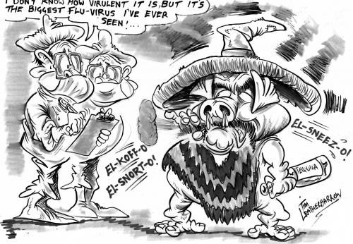 Cartoon: PIGS MIGHT FLY BUT SWINE FLU ! (medium) by Tim Leatherbarrow tagged swine,flu,virus,pig,mexican