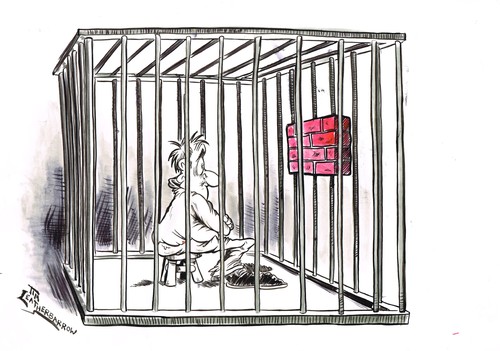 Cartoon: THE AGROPHOBIC CONVICT (medium) by Tim Leatherbarrow tagged agrophobia,prison,convict,jail