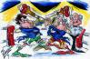 Cartoon: BATTLE OF THE BANDS (small) by Tim Leatherbarrow tagged boxing,gloves,bands,music,trombones,brass,band,jazz,swing,punching,jabbing,tim,leatherbarrow
