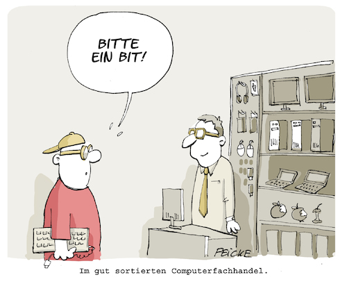 Cartoon: Bitte ein Bit (medium) by FEICKE tagged bier,bit,computer,wortspiel,pc,nerd,bier,bit,computer,wortspiel,pc,nerd