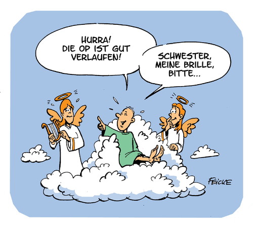 Cartoon: Brille bitte (medium) by FEICKE tagged engel,operation,harfe,mit,den,engels,schnacken,himmel