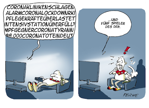 Cartoon: Corna und DFB (medium) by FEICKE tagged fussball,corona,pandemie,ignoranz,weckruf,quarantäne,betroffen,fussball,corona,pandemie,ignoranz,weckruf,quarantäne,betroffen