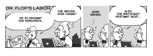 Cartoon: Dr. Flops Labor - EU-Nobelpreis (medium) by FEICKE tagged dr,flop,wissenschaftler,comic,forschung,labor,eu,nobelpreis,europaeische,union,friedensnobelpreis,mathe,wirtschaft,krise,physik