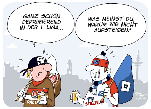 Cartoon: HSV FCSP Deprimierende Liga (medium) by FEICKE tagged hamburg,aufstieg,fc,sp,fcsp,st,pauli,hsv,gefühle,bundesliga,zwei,verein,sportverein,fussball,fußball,hamburg,aufstieg,fc,sp,fcsp,st,pauli,hsv,gefühle,bundesliga,zwei,verein,sportverein,fussball,fußball