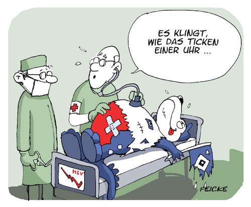 Cartoon: HSV gerettet (medium) by FEICKE tagged hamburg,fussball,hsv,sportverein,bundesliga,dino,dinosaurier,uhr,hamburg,fussball,hsv,sportverein,bundesliga,dino,dinosaurier,uhr