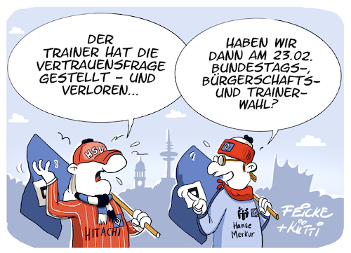 Cartoon: HSV Vertrauensfrage (medium) by FEICKE tagged hamburg,hsv,sportverein,bundesliga,aufstieg,trainer,dfb,dfl,hamburg,hsv,sportverein,bundesliga,aufstieg,trainer,dfb,dfl