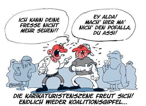 Cartoon: Koalitionsgipfel (medium) by FEICKE tagged koalition,gifel,cdu,csu,fdp,treffen,parteien,zank,streit,pofalla