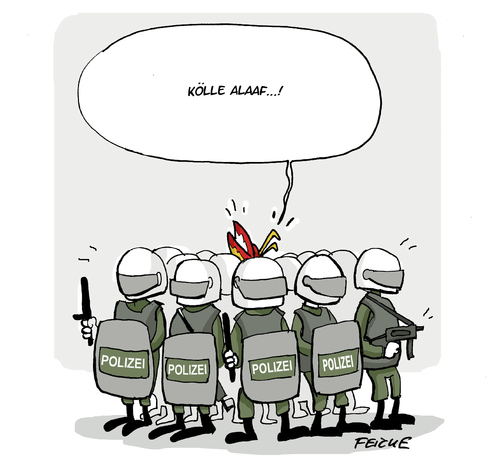Cartoon: Kölle Alaaf (medium) by FEICKE tagged karneval,terror,angst,polizei,dem,köln,bahnhof,silvester,schutz,umzug,karneval,terror,angst,polizei,dem,köln,bahnhof,silvester,schutz,umzug