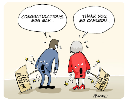 Cartoon: May polling day (medium) by FEICKE tagged theresa,may,david,cameron,polling,brexit,theresa,may,david,cameron,polling,brexit