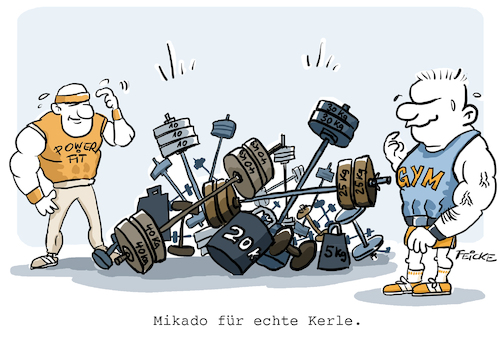 Cartoon: Mikado für echte Kerle (medium) by FEICKE tagged sport,bodybuilding,fitness,muskel,stark,spiel,mikado,sport,bodybuilding,fitness,muskel,stark,spiel,mikado