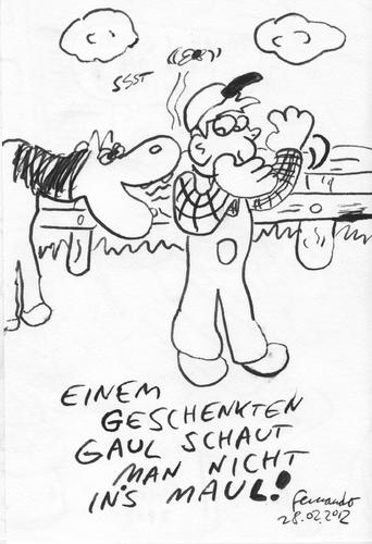 Cartoon: Einem geschenkten Gaul... (medium) by Fernando tagged sprichwörter,gaul,pferd,geschenk