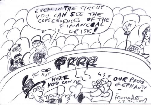 Cartoon: the financial circus (medium) by Fernando tagged financial,crisis,dow,jones,dax,money,bank