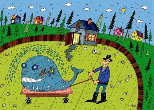 Cartoon: Bewässerung (medium) by Sergei Belozerov tagged rasen,lawn,whale,wal,bewässerung,water,watering
