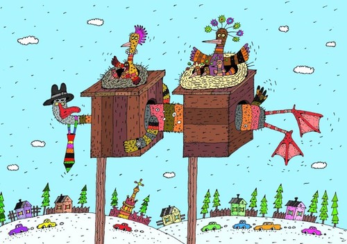 Cartoon: bigamist (medium) by Sergei Belozerov tagged bigamist,familie,vogel,houses,bird
