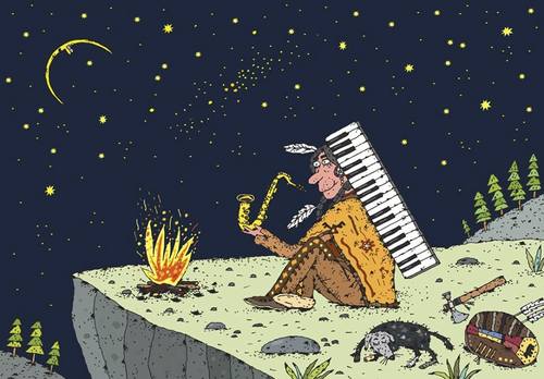 Cartoon: Jazz and Blues (medium) by Sergei Belozerov tagged indian,music,jazz,blues
