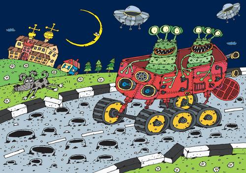 Cartoon: road (medium) by Sergei Belozerov tagged russia,moon,road