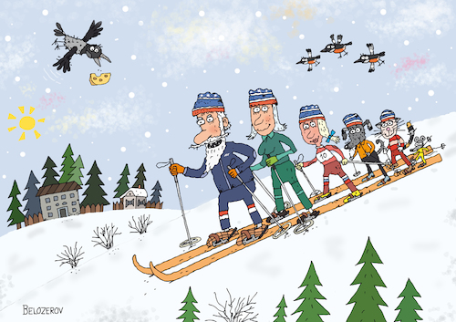 Cartoon: Skiwanderung (medium) by Sergei Belozerov tagged ski,schi,wintersport,familie,winter,skiwanderung,haustiere