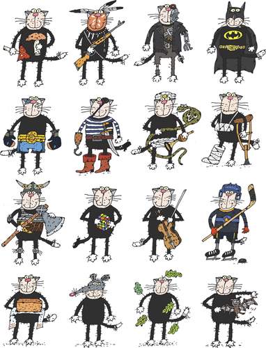 Cartoon: The Cats (medium) by Sergei Belozerov tagged mushroom,indian,terminator,batman,boxer,pirate,music,oak,mouse