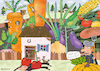 Cartoon: Harvest (small) by Sergei Belozerov tagged ernte,harvest,biodynamisch,erntefieber,landwirtschaft,garten,gartenliebe,erntedank,landwirt,bauer,farmer,aubergine,zwiebel,bete,kirsche,lebensmittel,karotte,food,möhre,düngemitte