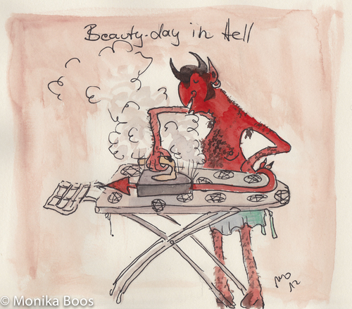 Cartoon: beauty day in the hell (medium) by monika boos tagged ironing,bügeln,teufel,devil,hölle,hell