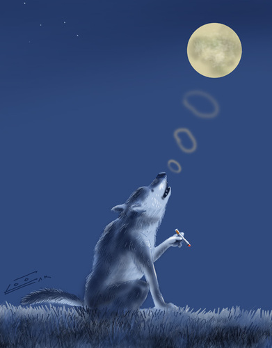 Cartoon: Loneliness (medium) by Elkin tagged loneliness,wolf,moon,fullmoon,night