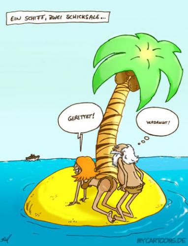 Cartoon: Insel Schicksal (medium) by mil tagged insel,mann,frau,schicksal,rettung,mil,