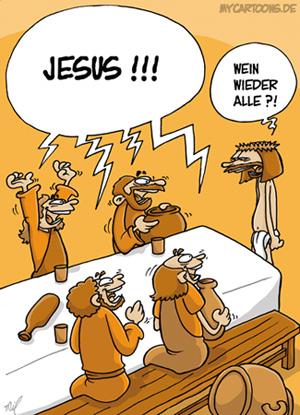 Cartoon: Jesus-Feier (medium) by mil tagged jesus,feier,ostern,wunder,wein,wasser,freude,mil