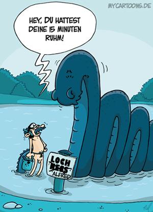 Cartoon: Loch Alfred (medium) by mil tagged monster,ungeheuer,loch,ness,nessie,alt,neu,ruhm,legende,ablösung,attraktion,alfred