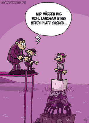 Cartoon: Zeit für was Neues (medium) by mil tagged mafia,mafiosi,killer,zement,zementschuh,opfer,leichen,rettung,wasser,steg,gewohnheit,veränderung