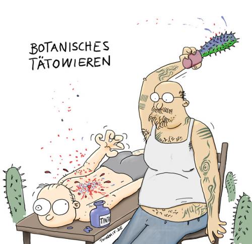 Cartoon: botanisches tätowieren (medium) by Toonmix tagged botanik,kaktus,tatoo,gaga