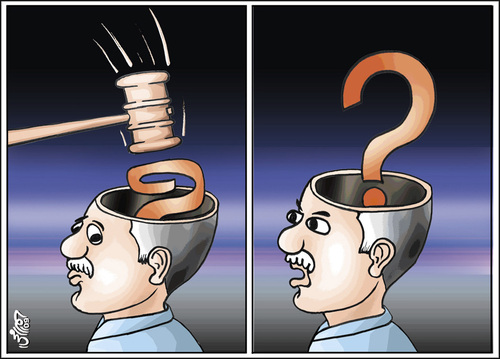Cartoon: answer to Question (medium) by samir alramahi tagged arabic,culture,freedom,ramahi