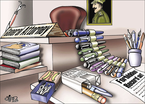 Cartoon: Arabic General Attorney (medium) by samir alramahi tagged press,media,freedom,arabic,general,attorney,arab,regimes,ramahi,cartoon