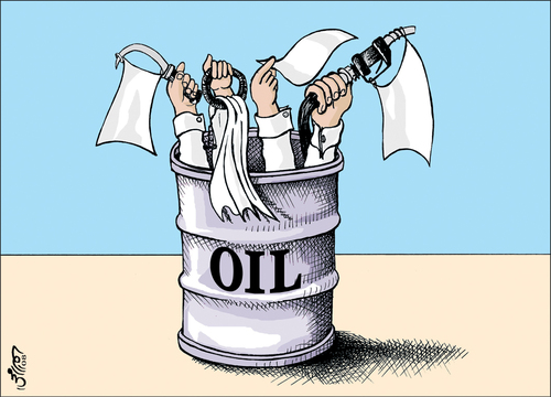 Cartoon: peace oil02 (medium) by samir alramahi tagged peace,oil,arab,ramahi,cartoon,israel,palestine