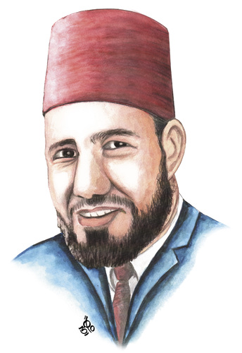 Cartoon: Sheikh Hassan al-Banna (medium) by samir alramahi tagged arab,islamic,politics,reform,iraq,egypt,lebanon,yemen,jordan,portrait