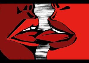 Cartoon: Kiss (medium) by bona tagged knutschen,red,stripes,mouth,nice,friendship