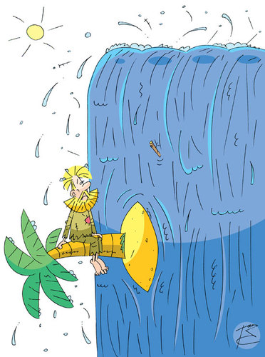 Cartoon: Wasserfall (medium) by Sergey Repiov tagged wasserfall,insel,palme,robinson
