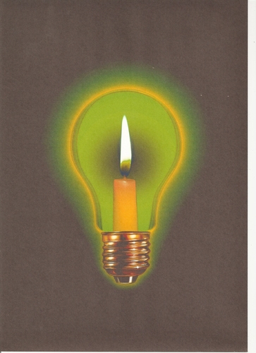 Cartoon: Glühlampe geht das Licht aus (medium) by Erwin Pischel tagged pischel,kerzenlicht,licht,kerze,wirkungsgrad,energieeffizienz,energieverschwendung,energieersparnis,energiesparlampe,glühbirne,glühlampe