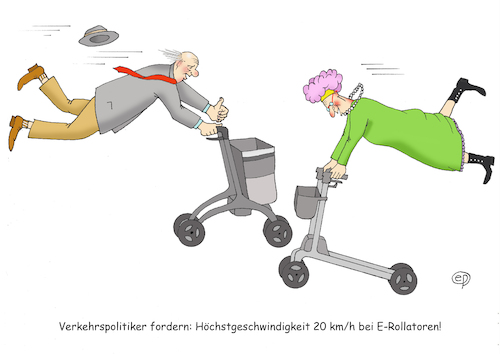 E-Rollator-Höchstgeschwindigkeit (medium) Cartoon: E-Rollator-Höchstgeschwindigkeit (medium) by Erwin Pischel tagged rollator,elektrischer,gehwagen,gehhilfe,stütze,hilfsmittel,senior,seniorin,elektrorollstuhl,rollstuhl,rad,räder,gehbehinderung,transportkorb,alterssymbol,symbol,alterung,altsein,alter,altern,ikonisches,bild,geschwindigkeit,geschwindigkeitsübertretung,geschwindigkeitsüberschreitung,höchstgeschwindigkeit,politiker,verkehrspolitiker,verkehr,verkehrssicherheit,unfallgefahr,verkehrsvorschrift,verkehrsrecht,verkehrsregel,mobilität,altersproblem,orthopädie,hut,pischel