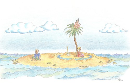 Cartoon: Endlich Urlaub zu zweit! (medium) by Erwin Pischel tagged insel,narzissmus,einsamkeit,sand,meer,ozean,beziehung,ehe,urlaub,palme,beziehungskrise,krise,zweisamkeit,reise,pischel